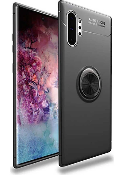 Case 4U Note 10 Plus Uyumlu Kılıf Autofocus Shockprof Ravel Yüzüklü Standlı Slikon Kapak Siyah