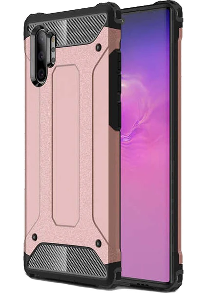 Case 4U Galaxy Note 10 Plus Kılıf Military Armor Çift Katmanlı Crash Silikon Kılıf Rose Gold