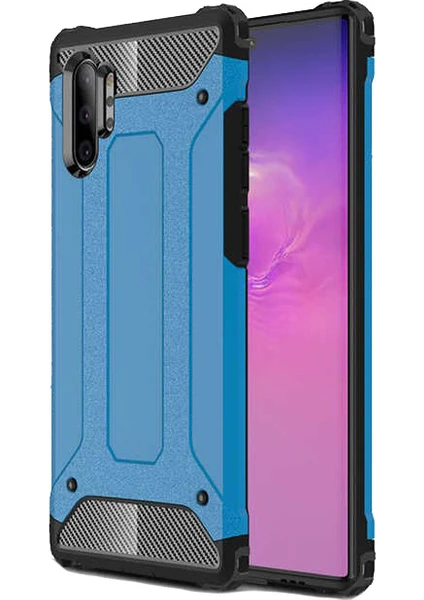 Case 4U Galaxy Note 10 Plus Kılıf Military Armor Çift Katmanlı Crash Silikon Kılıf Mavi