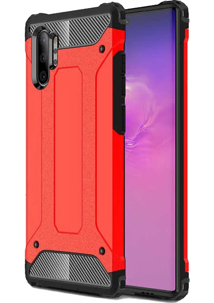 Case 4U Galaxy Note 10 Plus Kılıf Military Armor Çift Katmanlı Crash Silikon Kılıf Kırmızı