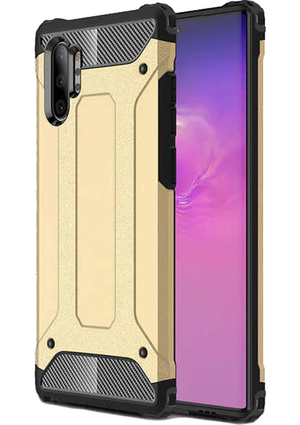 Case 4U Galaxy Note 10 Plus Uyumlu Kılıf Military Armor Çift Katmanlı Crash Silikon Kılıf Altın