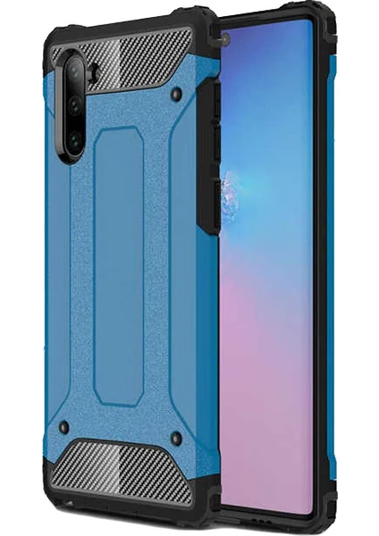 Case 4U Galaxy Note 10 Kılıf Military Armor Çift Katmanlı Crash Silikon Kılıf Mavi