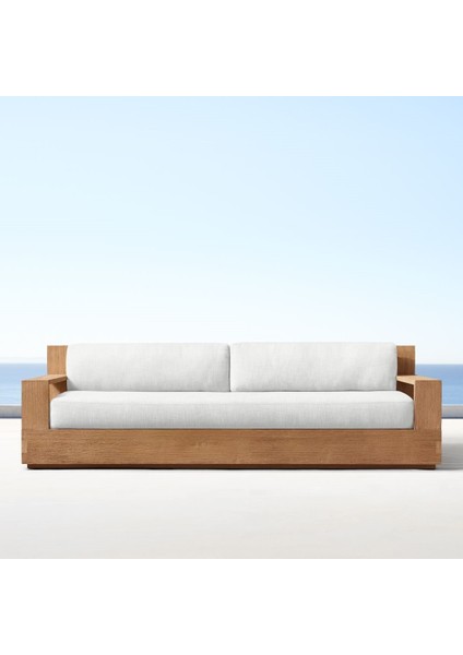 class Venice Classic Doğal Ahşap Üçlü Koltuk - Sofa - Bahçe - Sedir -Salon - Outdoor - Ofis - Loca - Beach