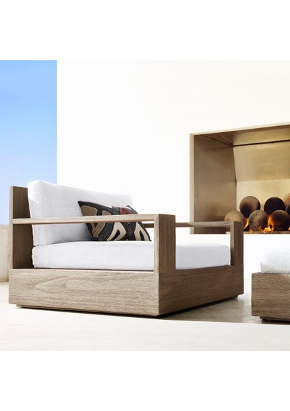 class Venice Modern Doğal Ahşap Tekli Koltuk - Lounge - Sofa - Bahçe - Sedir -Salon - Outdoor - Ofis - Loca - Beach