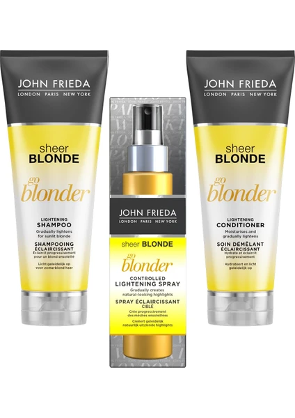 John Frieda Sarı Saçlar İçin Renk Açıcı Sprey + Şampuan + Bakım Kremi 3'Lü Avantaj Seti