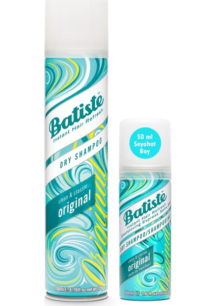 Kuru Şampuan 200 ml + Batiste Kuru Şampuan Seyahat Boy 50 ml
