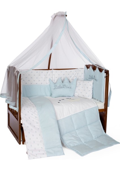 Ahşap Ceviz Renk Anne Yanı Beşik 3 Kademeli Sallanan Ahşap Beşik 60 x 120 cm - Mavi Prens Uyku Setli & Soft Yataklı fiyatları