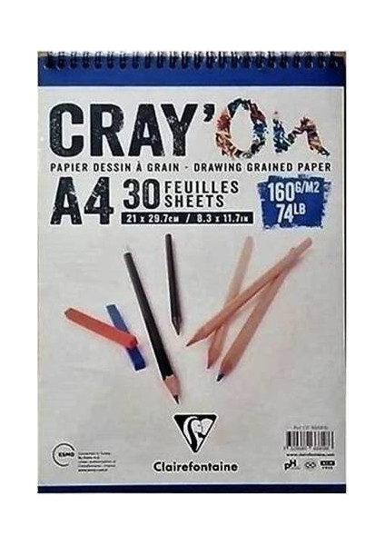 Cray'on Eskiz Çizim Defteri Blok A4 Üstten Spiralli 160 Gr. 30 Yaprak