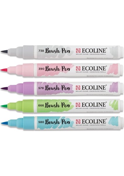Ecoline Brush Pen Fırça Uçlu Kalem 5 Renk Set Pastel