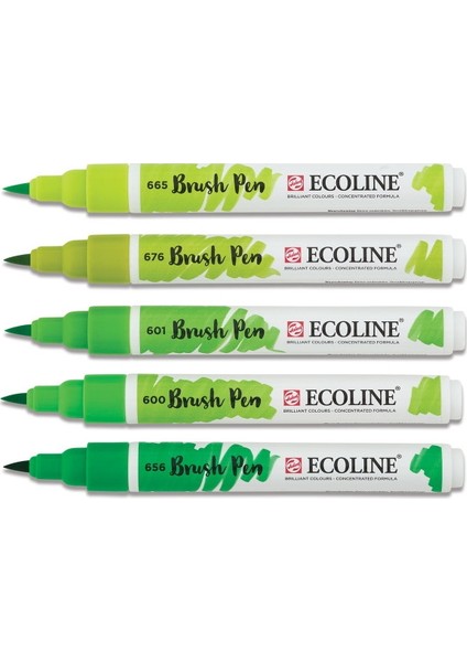 Ecoline Brush Pen Fırça Uçlu Kalem 5 Renk Set Green