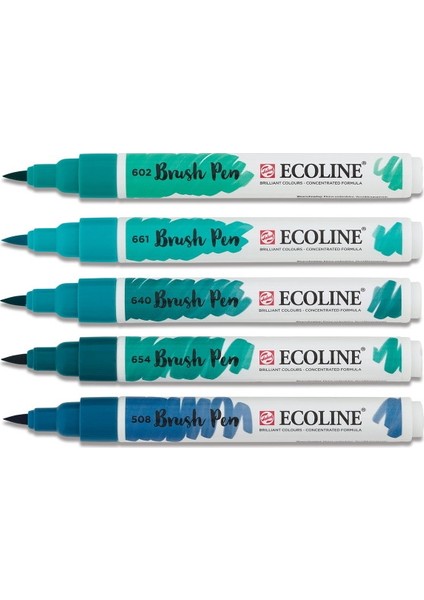 Ecoline Brush Pen Fırça Uçlu Kalem 5 Renk Set Green Blue