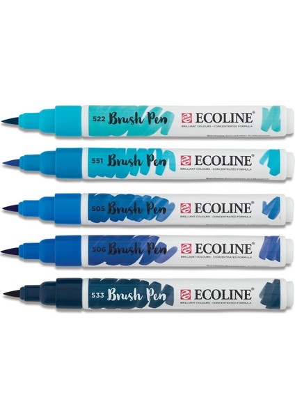 Ecoline Brush Pen Fırça Uçlu Kalem 5 Renk Set Blue