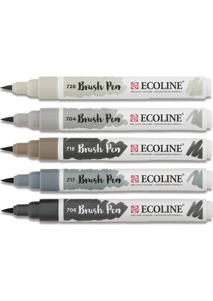 Ecoline Brush Pen Fırça Uçlu Kalem 5 Renk Set Grey