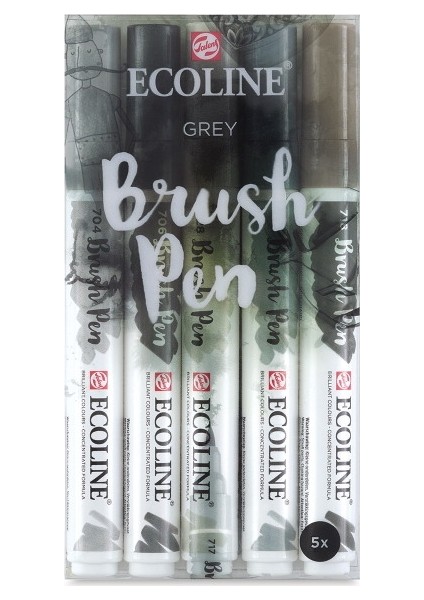 Ecoline Brush Pen Fırça Uçlu Kalem 5 Renk Set Grey fiyatları
