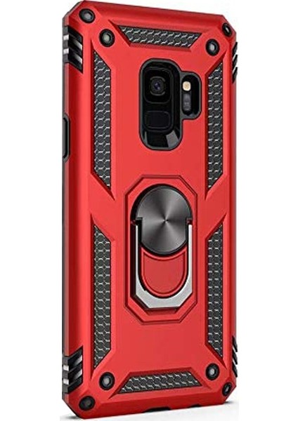 Samsung Galaxy S9 Kılıf Çift Katmanlı Tank Yüzüklü Mıknatıslı Vega Kapak Kırmızı