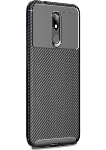 Nokia 3.2 Kılıf Negro Karbon Dizayn Silikon + Nano Glass Siyah