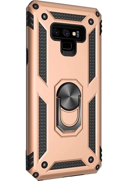 Samsung Galaxy Note 9 Kılıf Çift Katmanlı Tank Yüzüklü Mıknatıslı Vega Kapak Gold