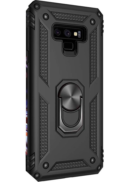 Samsung Galaxy Note 9 Kılıf Çift Katmanlı Tank Yüzüklü Mıknatıslı Vega Kapak Siyah