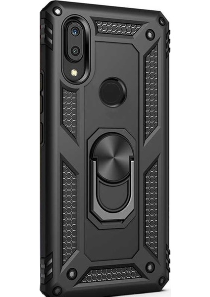 Xiaomi Redmi Note 7 Kılıf Çift Katmanlı Tank Yüzüklü Mıknatıslı Vega Kapak Siyah