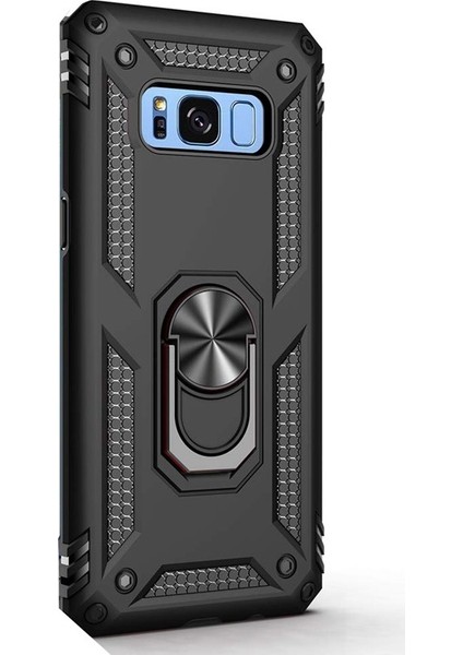 Samsung Galaxy S8 Plus Kılıf Çift Katmanlı Tank Yüzüklü Mıknatıslı Vega Kapak Siyah