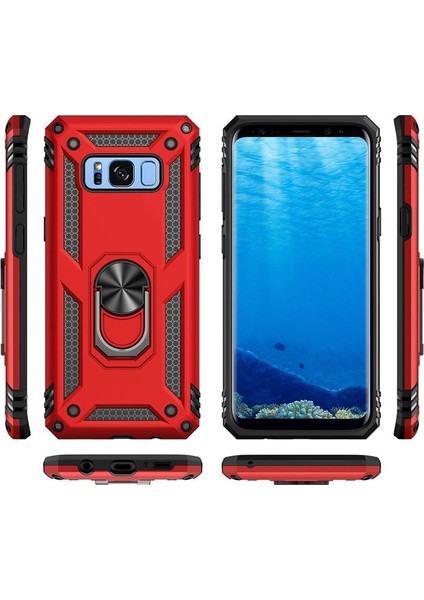 Samsung Galaxy S8 Plus Kılıf Çift Katmanlı Tank Yüzüklü Mıknatıslı Vega Kapak Siyah