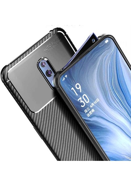 Oppo Reno Kılıf Negro Karbon Dizayn Silikon + Nano Glass Siyah modelleri
