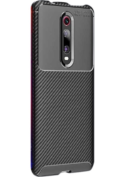 Xiaomi Redmi K20 Kılıf Negro Karbon Dizayn Silikon + Nano Glass Siyah