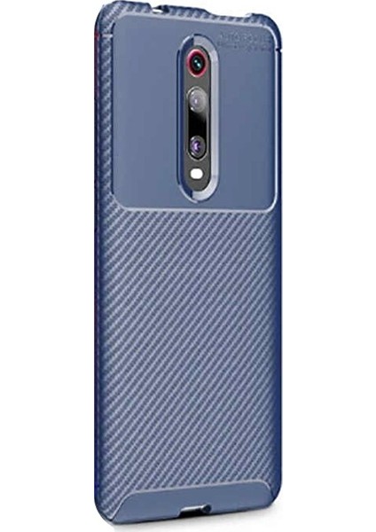 Xiaomi Mi 9T Kılıf Negro Karbon Dizayn Silikon + Nano Glass Lacivert