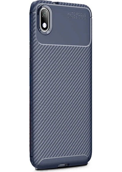 Xiaomi Redmi 7A Kılıf Negro Karbon Dizayn Silikon + Nano Glass Lacivert