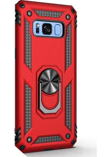 Samsung Galaxy Note 8 Kılıf Çift Katmanlı Tank Yüzüklü Mıknatıslı Vega Kapak Kırmızı