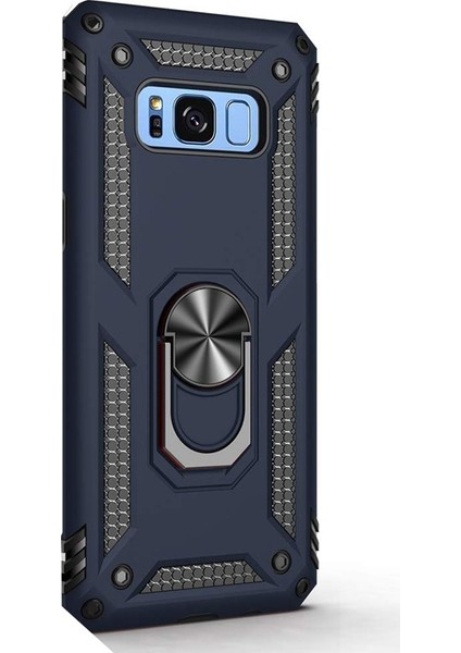 Samsung Galaxy Note 8 Kılıf Çift Katmanlı Tank Yüzüklü Mıknatıslı Vega Kapak Lacivert