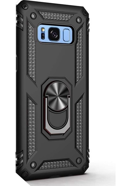 Samsung Galaxy Note 8 Kılıf Çift Katmanlı Tank Yüzüklü Mıknatıslı Vega Kapak Siyah