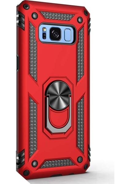 Samsung Galaxy S8 Kılıf Çift Katmanlı Tank Yüzüklü Mıknatıslı Vega Kapak Kırmızı