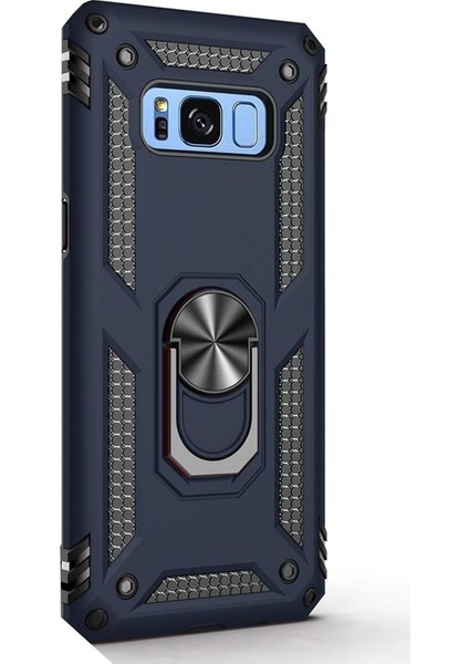 Samsung Galaxy S8 Kılıf Çift Katmanlı Tank Yüzüklü Mıknatıslı Vega Kapak Lacivert