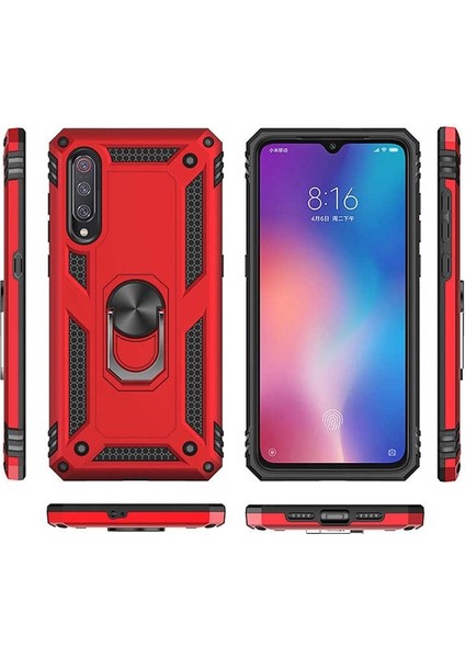 Xiaomi Redmi 7 Kılıf Çift Katmanlı Tank Yüzüklü Mıknatıslı Vega Kapak + Nano Glass Lacivert