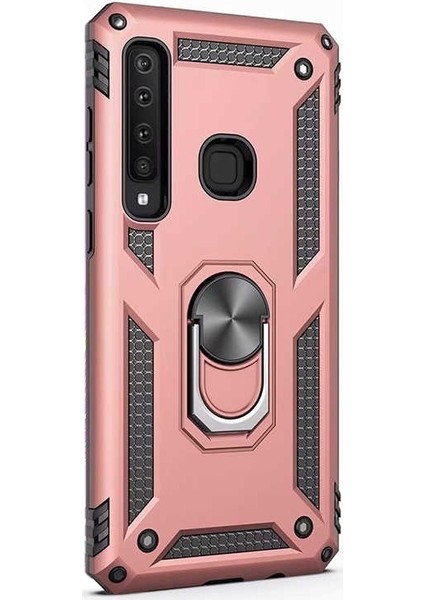 Samsung Galaxy A9 2018 Kılıf Vega Yüzüklü Mıknatıslı + Nano Glass Bronz