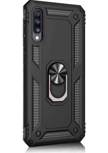 Samsung Galaxy A70 Kılıf Çift Katmanlı Tank Yüzüklü Mıknatıslı Vega Kapak Siyah