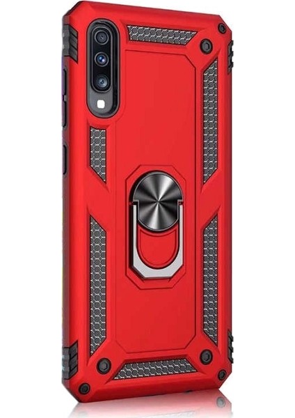 Samsung Galaxy A70 Kılıf Vega Yüzüklü Mıknatıslı + Nano Glass Kırmızı