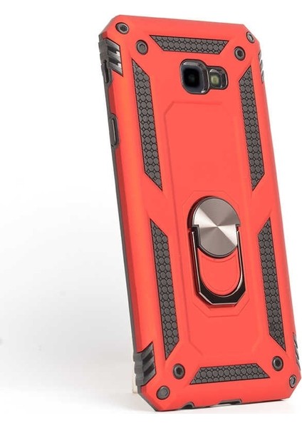 Samsung Galaxy J4 Plus j4 + Kılıf Çift Katmanlı Tank Yüzüklü Mıknatıslı Vega Kapak Kırmızı