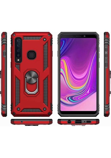 Samsung Galaxy J4 Plus j4 + Kılıf Çift Katmanlı Tank Yüzüklü Mıknatıslı Vega Kapak Kırmızı modelleri