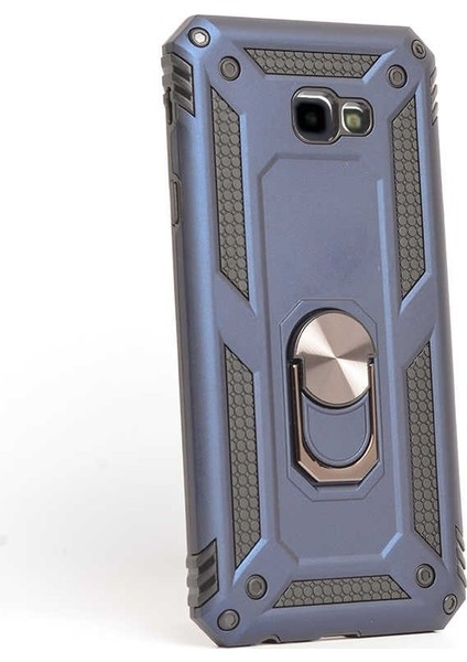 Samsung Galaxy J4 Plus j4 + Kılıf Çift Katmanlı Tank Yüzüklü Mıknatıslı Vega Kapak Lacivert