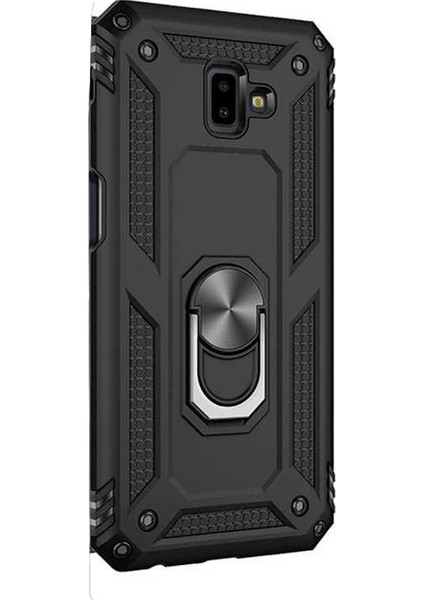 Samsung Galaxy J6 Plus Kılıf Vega Yüzüklü Mıknatıslı + Nano Glass Siyah