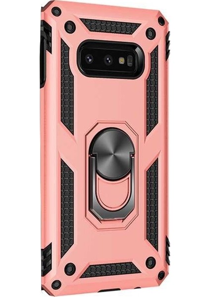 Samsung Galaxy S10e Kılıf Çift Katmanlı Tank Yüzüklü Mıknatıslı Vega Kapak Bronz
