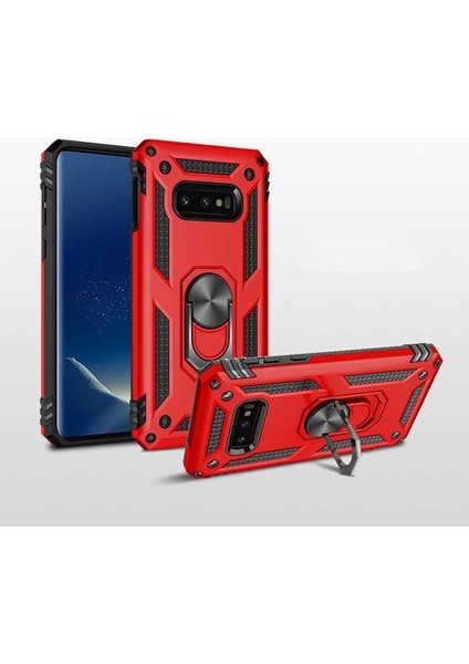 Samsung Galaxy S10e Kılıf Çift Katmanlı Tank Yüzüklü Mıknatıslı Vega Kapak Bronz