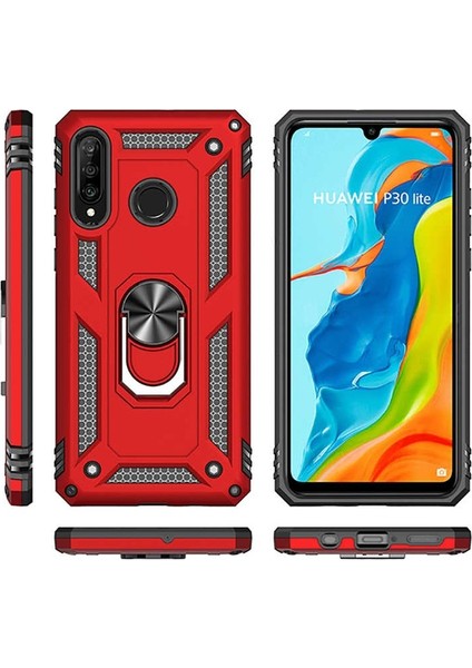 Huawei P30 Lite Kılıf Çift Katmanlı Tank Yüzüklü Mıknatıslı Vega Kapak Bronz modelleri