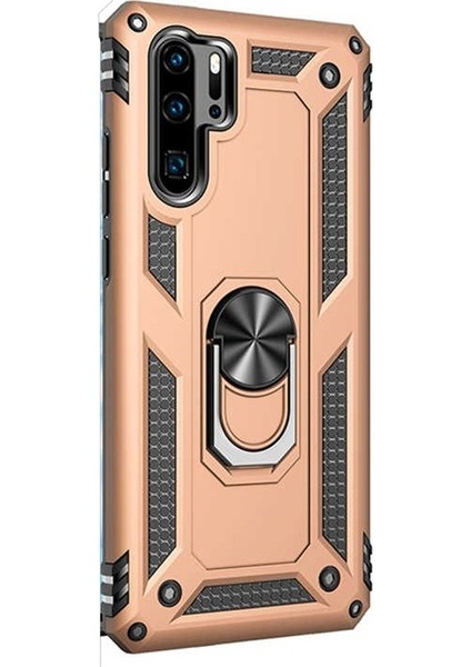 Huawei P30 Pro Kılıf Çift Katmanlı Tank Yüzüklü Mıknatıslı Vega Kapak Gold