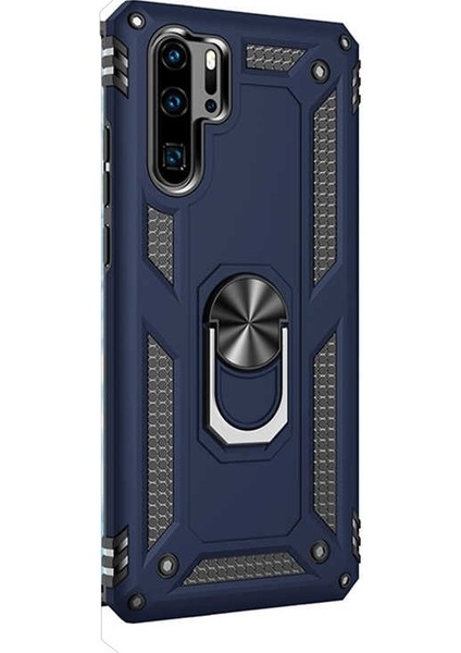 Huawei P30 Pro Kılıf Çift Katmanlı Tank Yüzüklü Mıknatıslı Vega Kapak Lacivert