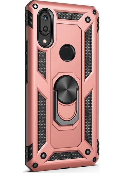 Huawei Y6 2019 Kılıf Çift Katmanlı Tank Yüzüklü Mıknatıslı Vega Kapak Bronz