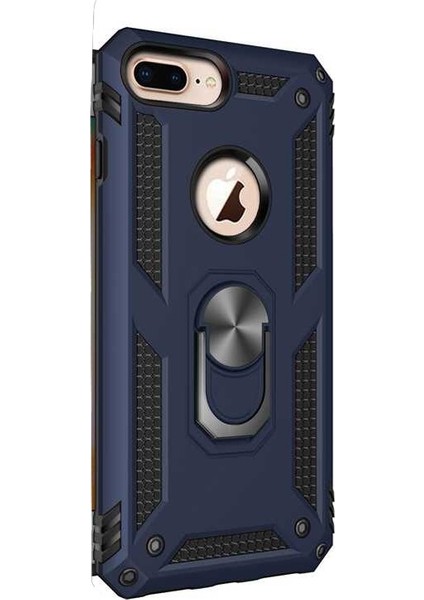 Apple iPhone 7 Plus Kılıf Çift Katmanlı Tank Yüzüklü Mıknatıslı Vega Kapak Lacivert