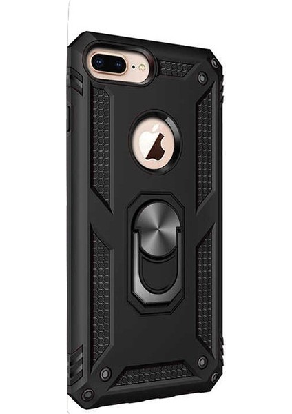 Apple iPhone 7 Plus Kılıf Çift Katmanlı Tank Yüzüklü Mıknatıslı Vega Kapak Siyah